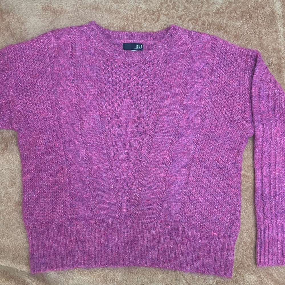 Kut from the Kloth Pink Cable Knit Sweater | Cozy Long Sleeve Pullover